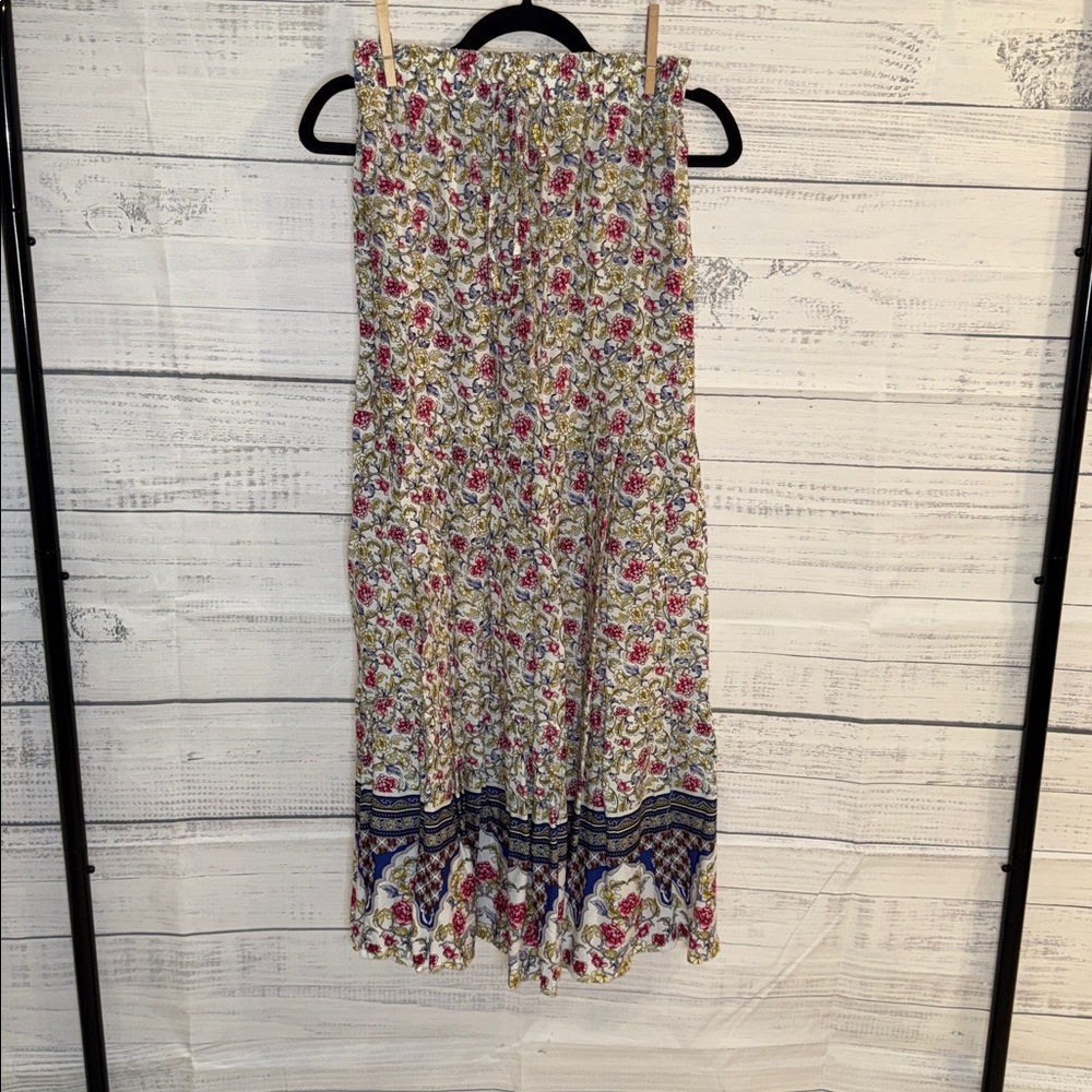 NWOT Floral Drawstring Maxi Skirt in Cream and Pink - Picture 5 of 6